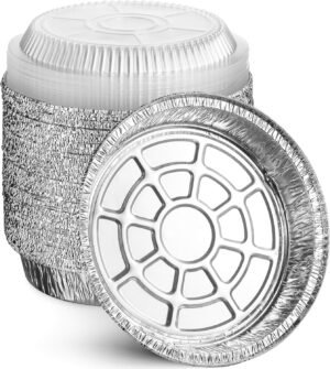 20 Pack 9" Round Aluminum Pans with Clear Lids, Pie Tins Disposable Foil Pans with Lids, Take Out Containers, Freezer Oven Safe Aluminum Baking Pans for Storing, Baking, Meal Prep & Reheating