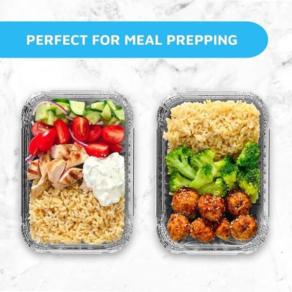 Aluminum Pans with Lids (20-Pack, 7.2"×5.3") 13.4oz Capacity Foil Food Containers with Lids - 20 Pans and 20 Cardboard Covers - Disposable Tin Foil Pans - for Baking, Meal Prep and Freezer, Takeout