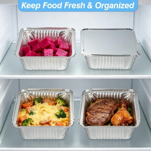 Aluminum Pans with Lids (20-Pack, 7.2"×5.3") 13.4oz Capacity Foil Food Containers with Lids - 20 Pans and 20 Cardboard Covers - Disposable Tin Foil Pans - for Baking, Meal Prep and Freezer, Takeout