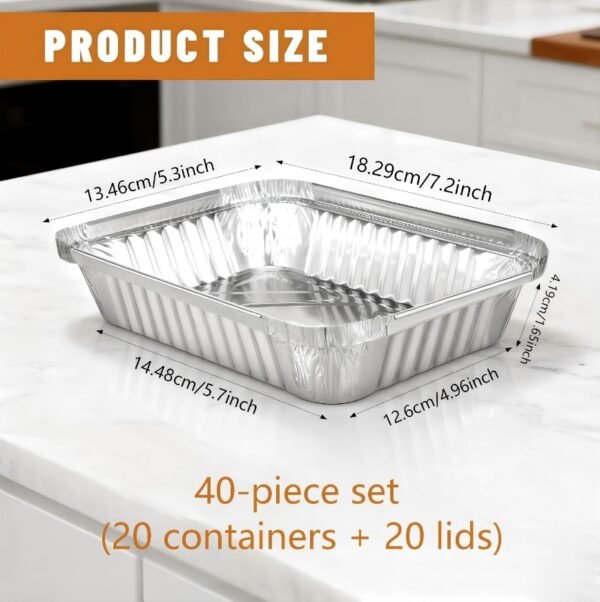 Aluminum Pans with Lids (20-Pack, 7.2"×5.3") 13.4oz Capacity Foil Food Containers with Lids - 20 Pans and 20 Cardboard Covers - Disposable Tin Foil Pans - for Baking, Meal Prep and Freezer, Takeout